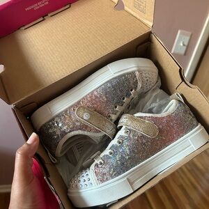 Skechers Glittery Silver and Pink Sneakers